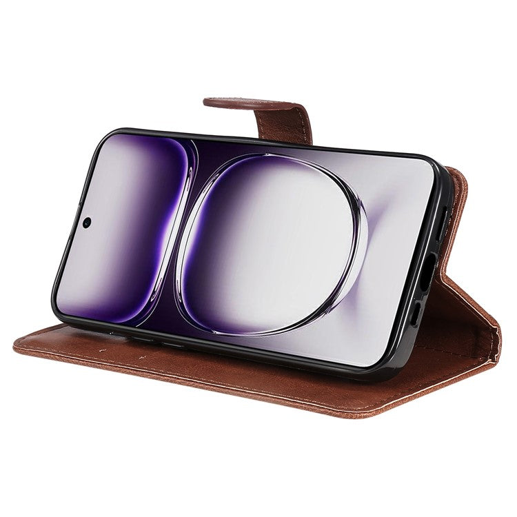 KT Leather Series-2 for Oppo Reno12 5G (Global) Case Folio Stand Solid Color Leather Phone Cover - Brown