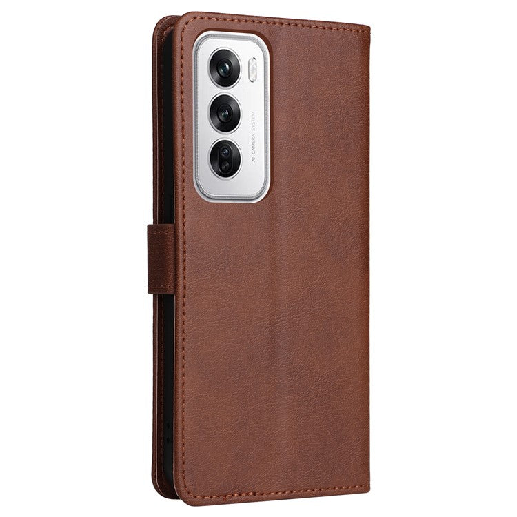 KT Leather Series-2 for Oppo Reno12 5G (Global) Case Folio Stand Solid Color Leather Phone Cover - Brown