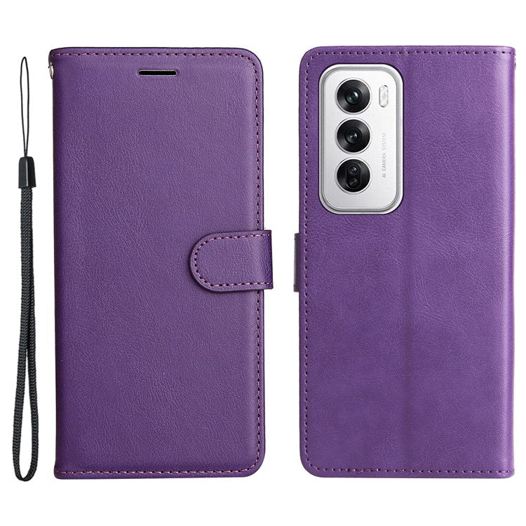 KT Leather Series-2 for Oppo Reno12 5G (Global) Case Folio Stand Solid Color Leather Phone Cover - Purple