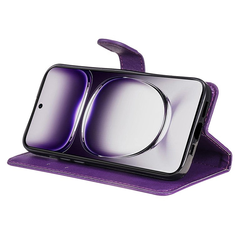 KT Leather Series-2 for Oppo Reno12 5G (Global) Case Folio Stand Solid Color Leather Phone Cover - Purple