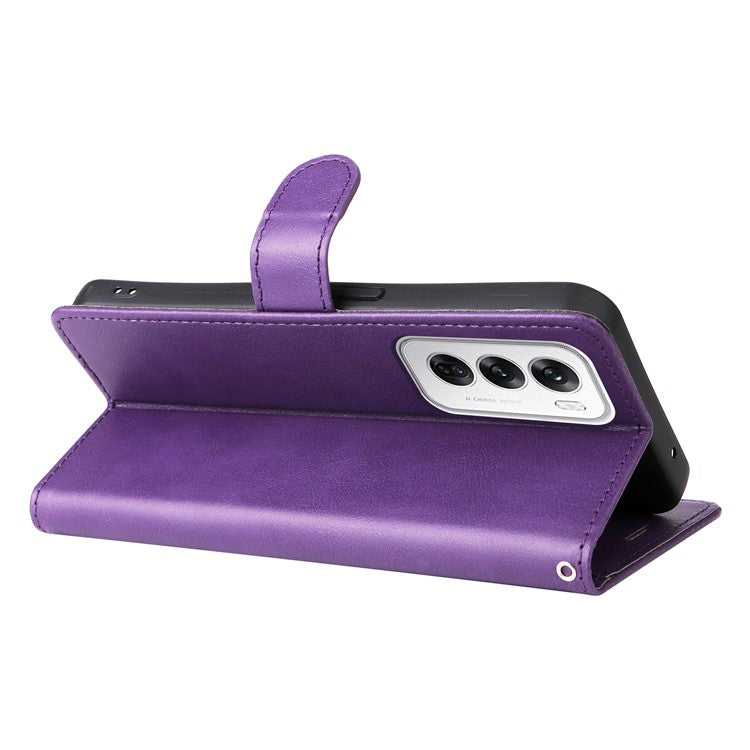 KT Leather Series-2 for Oppo Reno12 5G (Global) Case Folio Stand Solid Color Leather Phone Cover - Purple