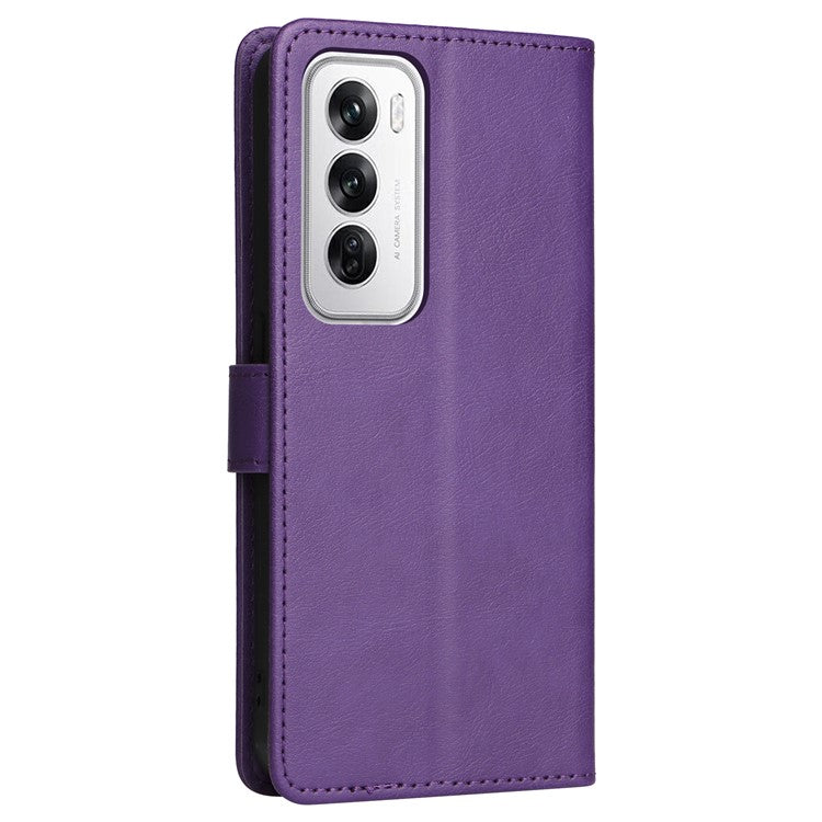 KT Leather Series-2 for Oppo Reno12 5G (Global) Case Folio Stand Solid Color Leather Phone Cover - Purple