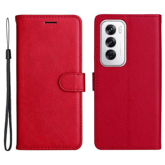 KT Leather Series-2 for Oppo Reno12 5G (Global) Case Folio Stand Solid Color Leather Phone Cover - Red