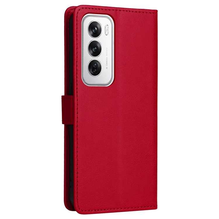 KT Leather Series-2 for Oppo Reno12 5G (Global) Case Folio Stand Solid Color Leather Phone Cover - Red