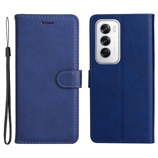 KT Leather Series-2 for Oppo Reno12 5G (Global) Case Folio Stand Solid Color Leather Phone Cover - Blue