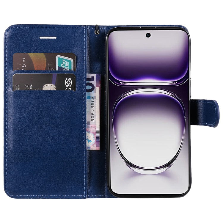 KT Leather Series-2 for Oppo Reno12 5G (Global) Case Folio Stand Solid Color Leather Phone Cover - Blue