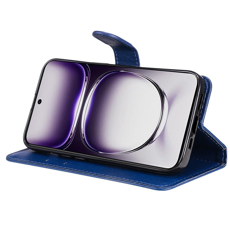 KT Leather Series-2 for Oppo Reno12 5G (Global) Case Folio Stand Solid Color Leather Phone Cover - Blue