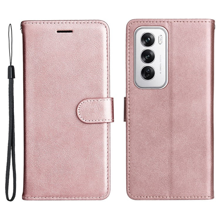 KT Leather Series-2 for Oppo Reno12 5G (Global) Case Folio Stand Solid Color Leather Phone Cover - Rose Gold