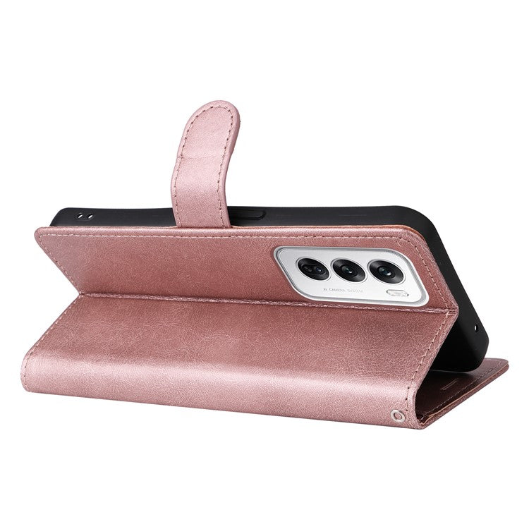 KT Leather Series-2 for Oppo Reno12 5G (Global) Case Folio Stand Solid Color Leather Phone Cover - Rose Gold