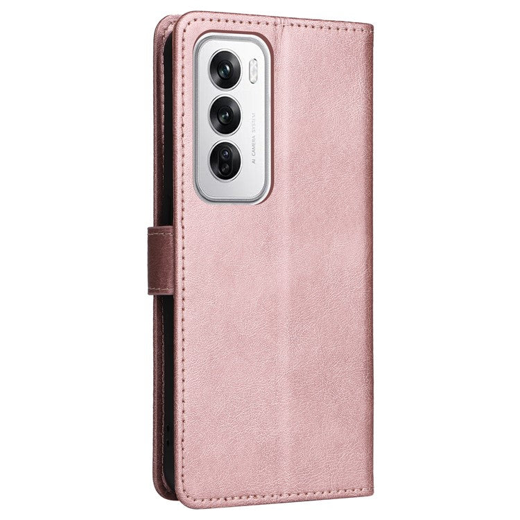 KT Leather Series-2 for Oppo Reno12 5G (Global) Case Folio Stand Solid Color Leather Phone Cover - Rose Gold
