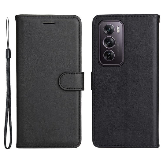 KT Leather Series-2 for Oppo Reno12 Pro 5G (China) / (Global) Case Folio Leather Cell Phone Cover with Strap - Black