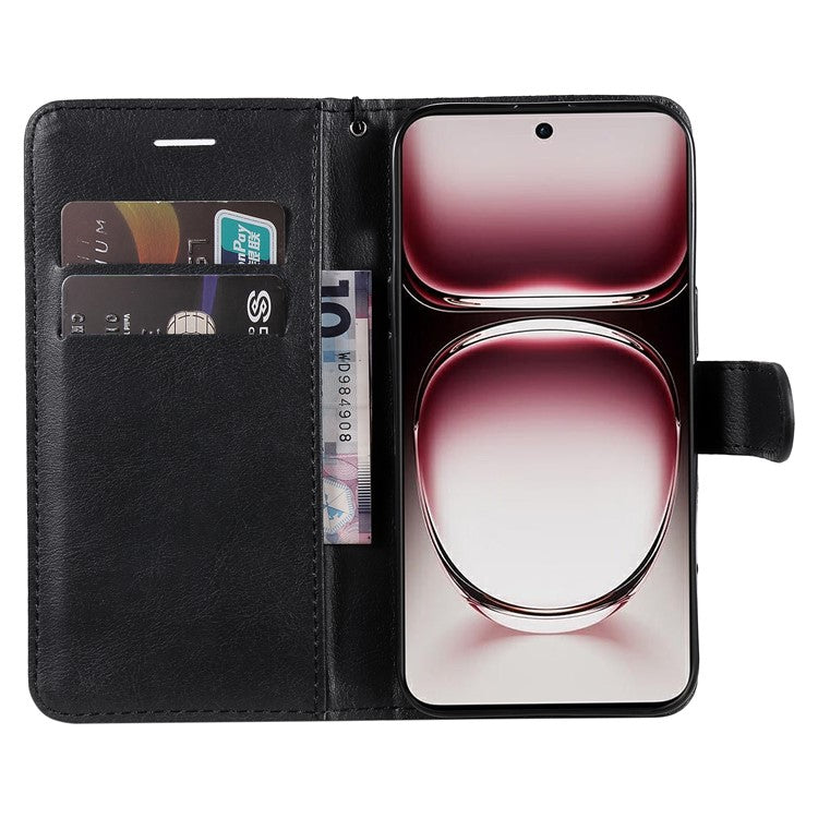 KT Leather Series-2 for Oppo Reno12 Pro 5G (China) / (Global) Case Folio Leather Cell Phone Cover with Strap - Black