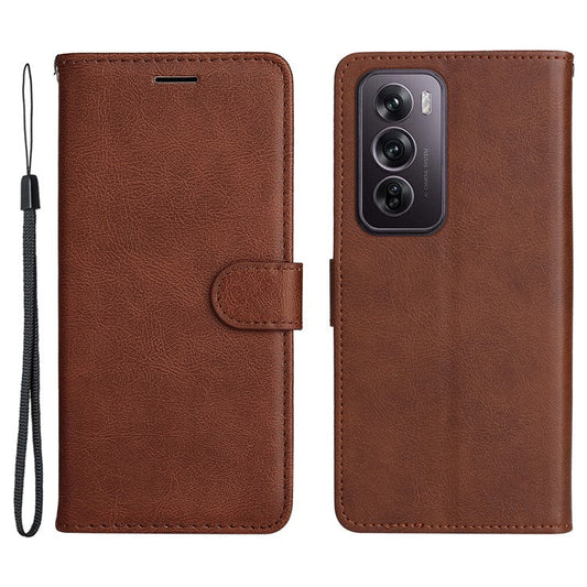 KT Leather Series-2 for Oppo Reno12 Pro 5G (China) / (Global) Case Folio Leather Cell Phone Cover with Strap - Brown
