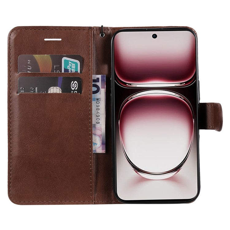 KT Leather Series-2 for Oppo Reno12 Pro 5G (China) / (Global) Case Folio Leather Cell Phone Cover with Strap - Brown
