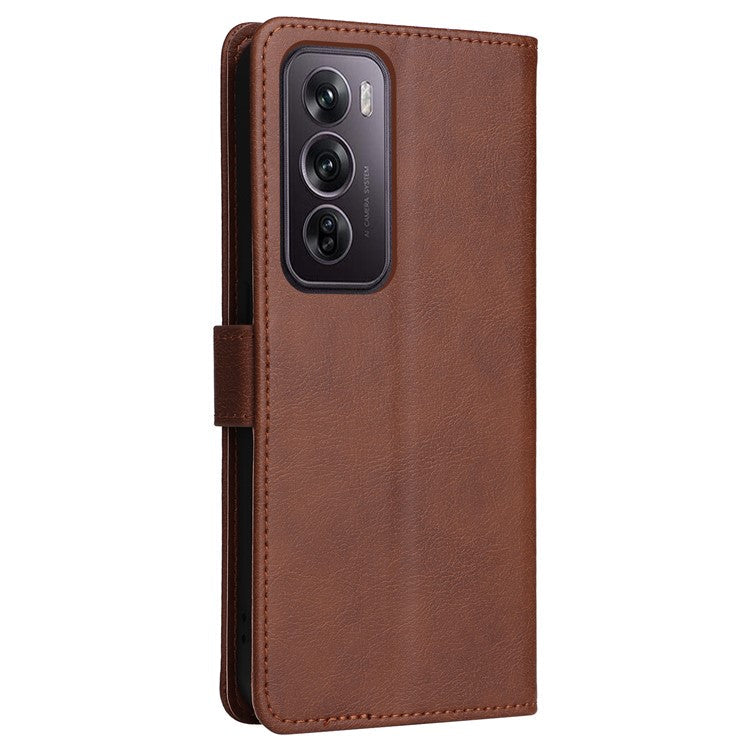 KT Leather Series-2 for Oppo Reno12 Pro 5G (China) / (Global) Case Folio Leather Cell Phone Cover with Strap - Brown