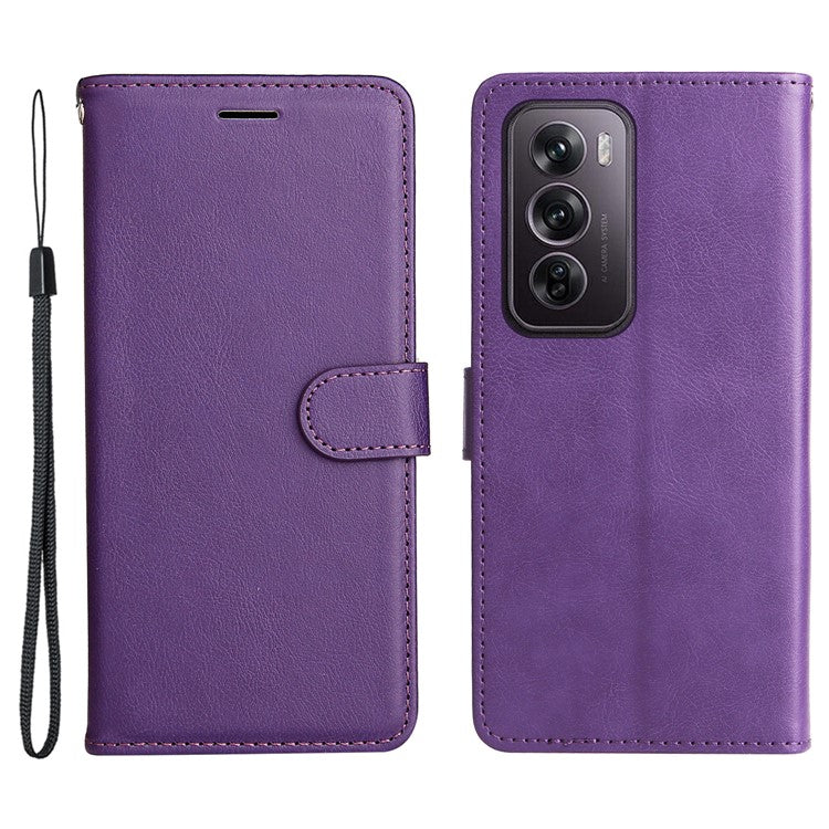 KT Leather Series-2 for Oppo Reno12 Pro 5G (China) / (Global) Case Folio Leather Cell Phone Cover with Strap - Purple