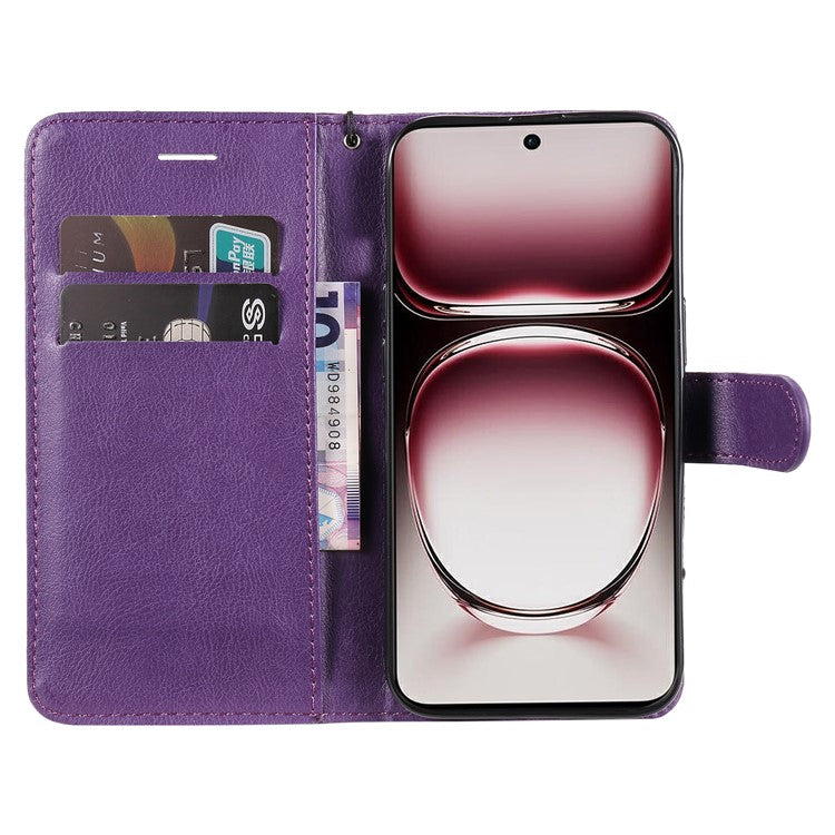 KT Leather Series-2 for Oppo Reno12 Pro 5G (China) / (Global) Case Folio Leather Cell Phone Cover with Strap - Purple