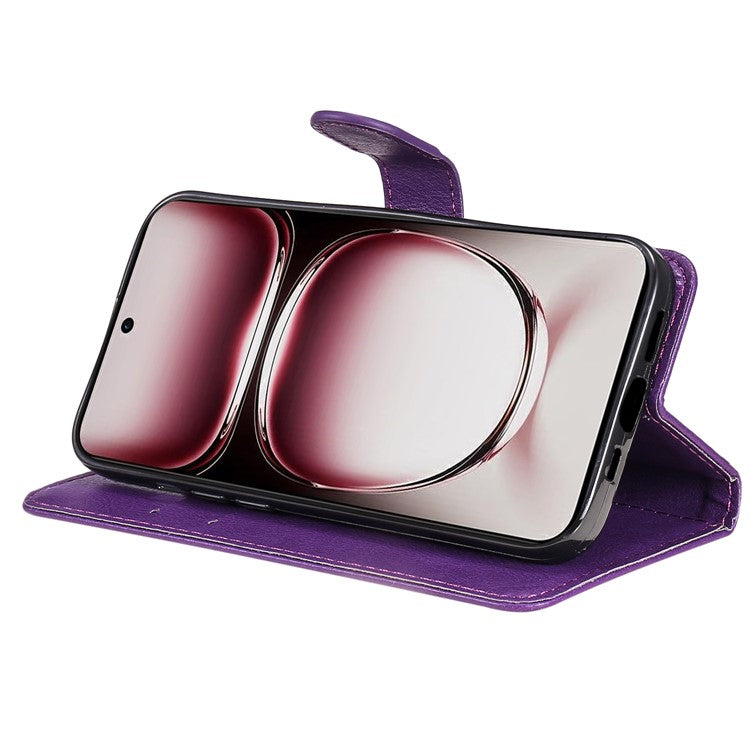 KT Leather Series-2 for Oppo Reno12 Pro 5G (China) / (Global) Case Folio Leather Cell Phone Cover with Strap - Purple