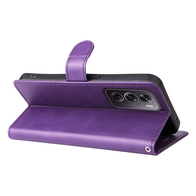KT Leather Series-2 for Oppo Reno12 Pro 5G (China) / (Global) Case Folio Leather Cell Phone Cover with Strap - Purple