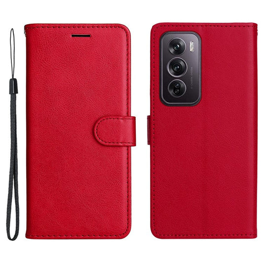 KT Leather Series-2 for Oppo Reno12 Pro 5G (China) / (Global) Case Folio Leather Cell Phone Cover with Strap - Red