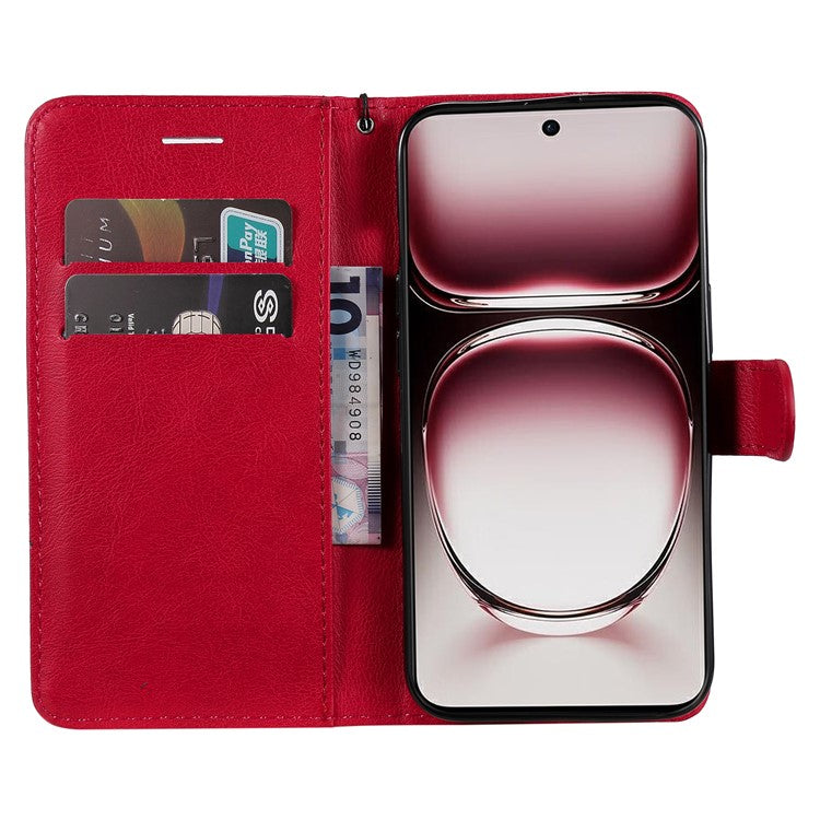 KT Leather Series-2 for Oppo Reno12 Pro 5G (China) / (Global) Case Folio Leather Cell Phone Cover with Strap - Red