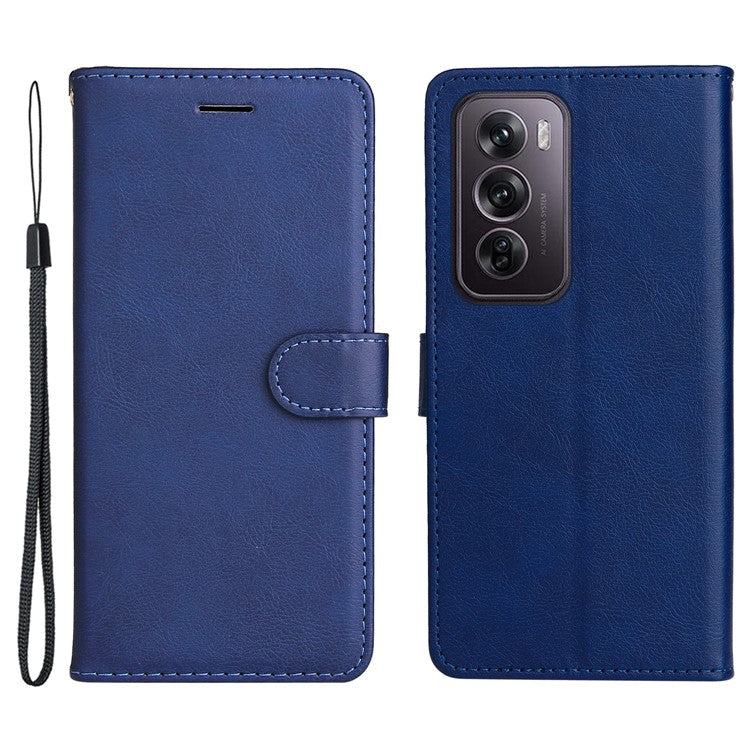 KT Leather Series-2 for Oppo Reno12 Pro 5G (China) / (Global) Case Folio Leather Cell Phone Cover with Strap - Blue