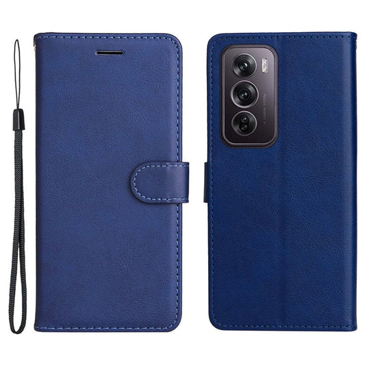 KT Leather Series-2 for Oppo Reno12 Pro 5G (China) / (Global) Case Folio Leather Cell Phone Cover with Strap - Blue