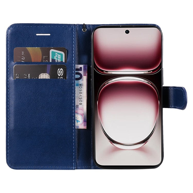 KT Leather Series-2 for Oppo Reno12 Pro 5G (China) / (Global) Case Folio Leather Cell Phone Cover with Strap - Blue