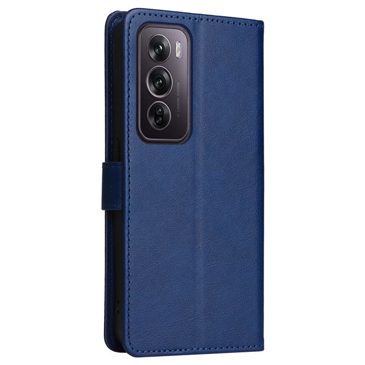 KT Leather Series-2 for Oppo Reno12 Pro 5G (China) / (Global) Case Folio Leather Cell Phone Cover with Strap - Blue