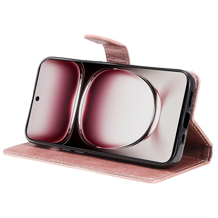 KT Leather Series-2 for Oppo Reno12 Pro 5G (China) / (Global) Case Folio Leather Cell Phone Cover with Strap - Rose Gold