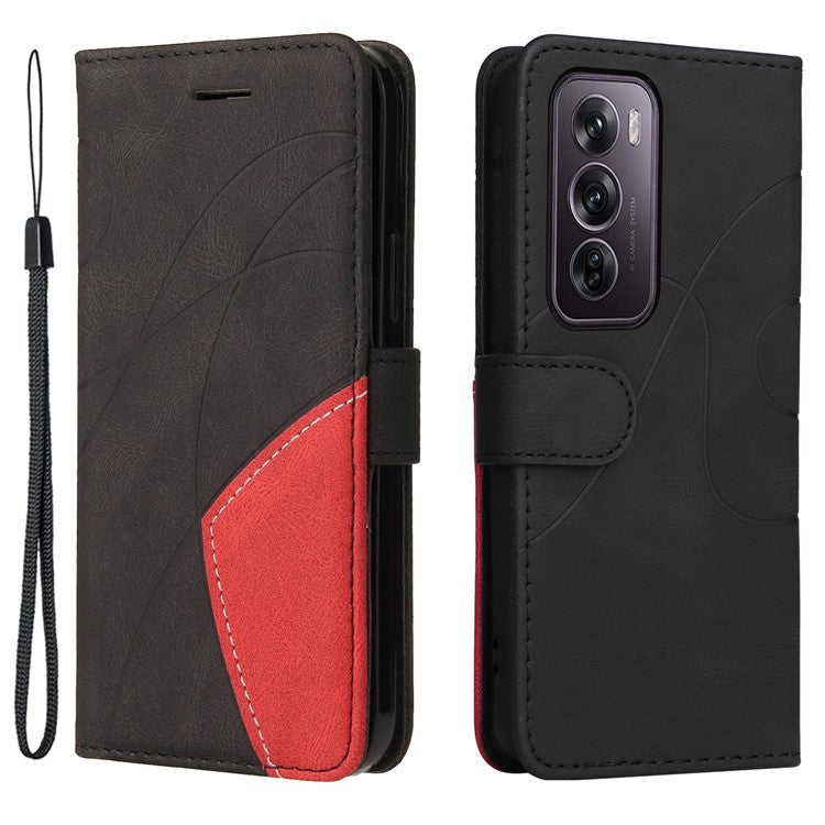 KT Leather Series-1 For Oppo Reno12 Pro 5G (Global) / Reno12 Pro 5G (China) Color Splicing Leather Phone Cover - Black