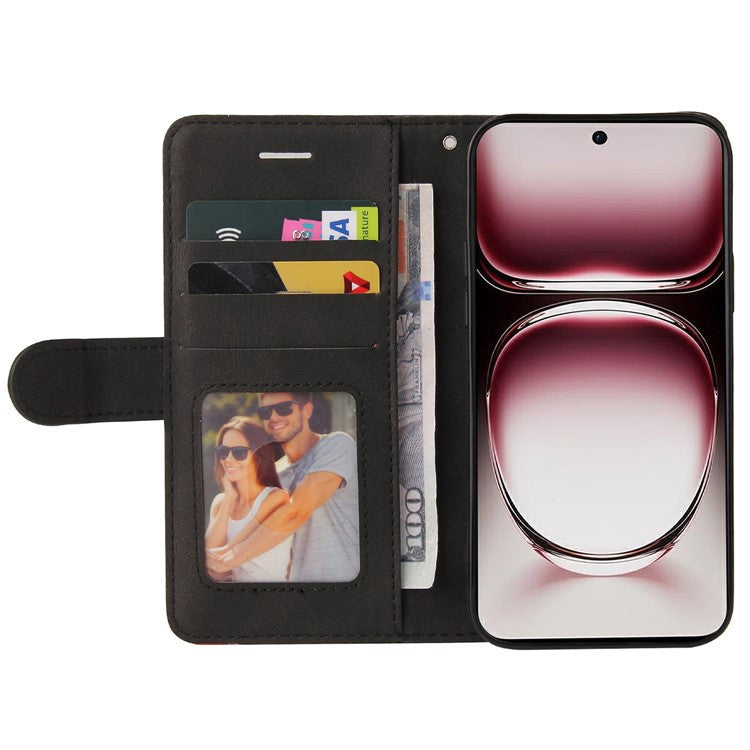 KT Leather Series-1 For Oppo Reno12 Pro 5G (Global) / Reno12 Pro 5G (China) Color Splicing Leather Phone Cover - Black