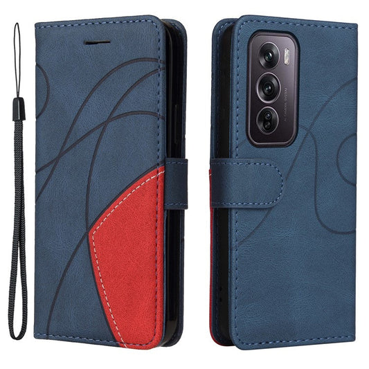 KT Leather Series-1 For Oppo Reno12 Pro 5G (Global) / Reno12 Pro 5G (China) Color Splicing Leather Phone Cover - Blue