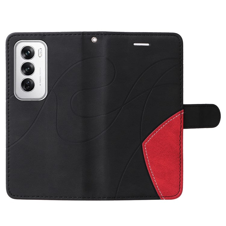 KT Leather Series-1 For Oppo Reno12 5G (Global) Color Splicing Wallet Case Leather Phone Cover - Black