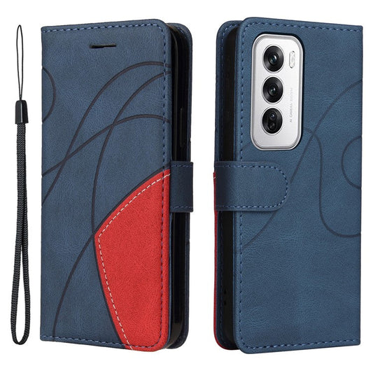 KT Leather Series-1 For Oppo Reno12 5G (Global) Color Splicing Wallet Case Leather Phone Cover - Blue