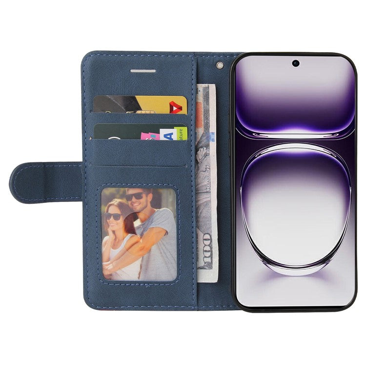 KT Leather Series-1 For Oppo Reno12 5G (Global) Color Splicing Wallet Case Leather Phone Cover - Blue