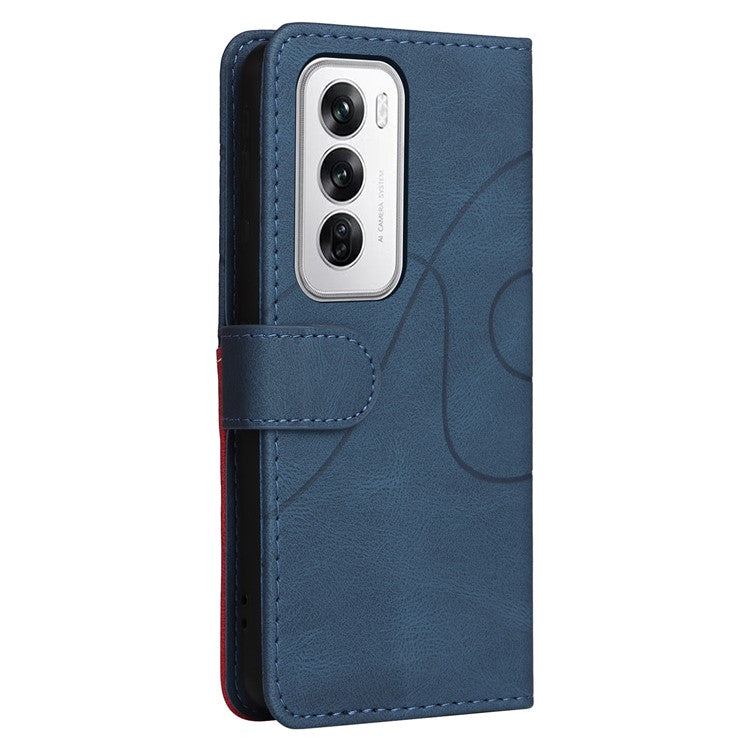 KT Leather Series-1 For Oppo Reno12 5G (Global) Color Splicing Wallet Case Leather Phone Cover - Blue