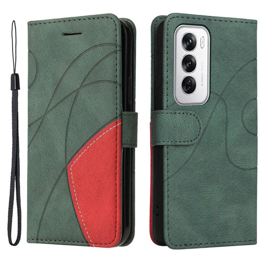 KT Leather Series-1 For Oppo Reno12 5G (Global) Color Splicing Wallet Case Leather Phone Cover - Green
