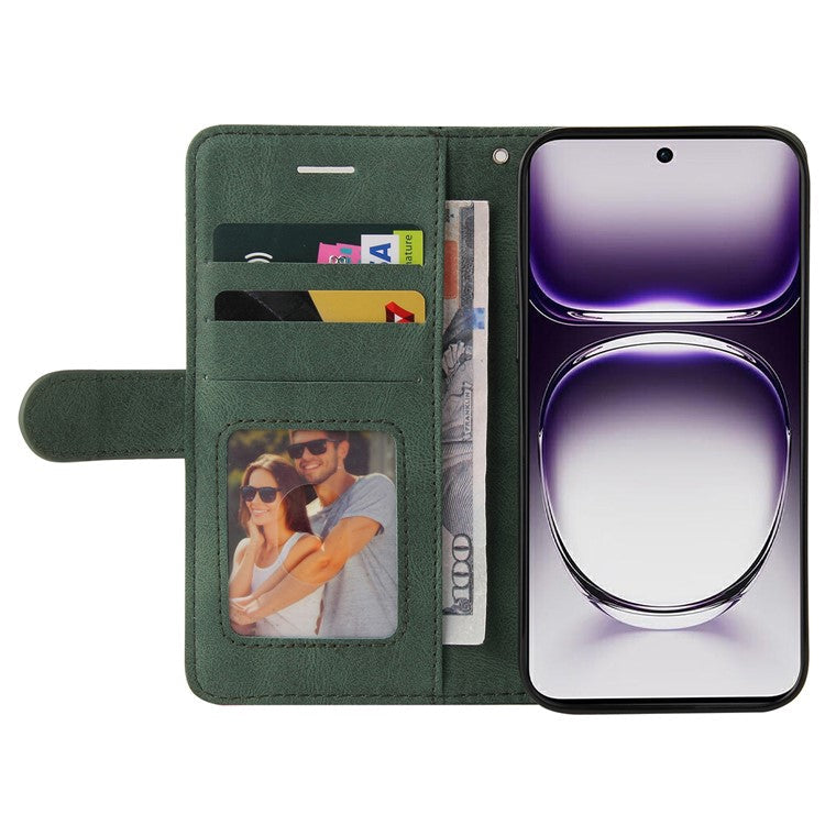 KT Leather Series-1 For Oppo Reno12 5G (Global) Color Splicing Wallet Case Leather Phone Cover - Green