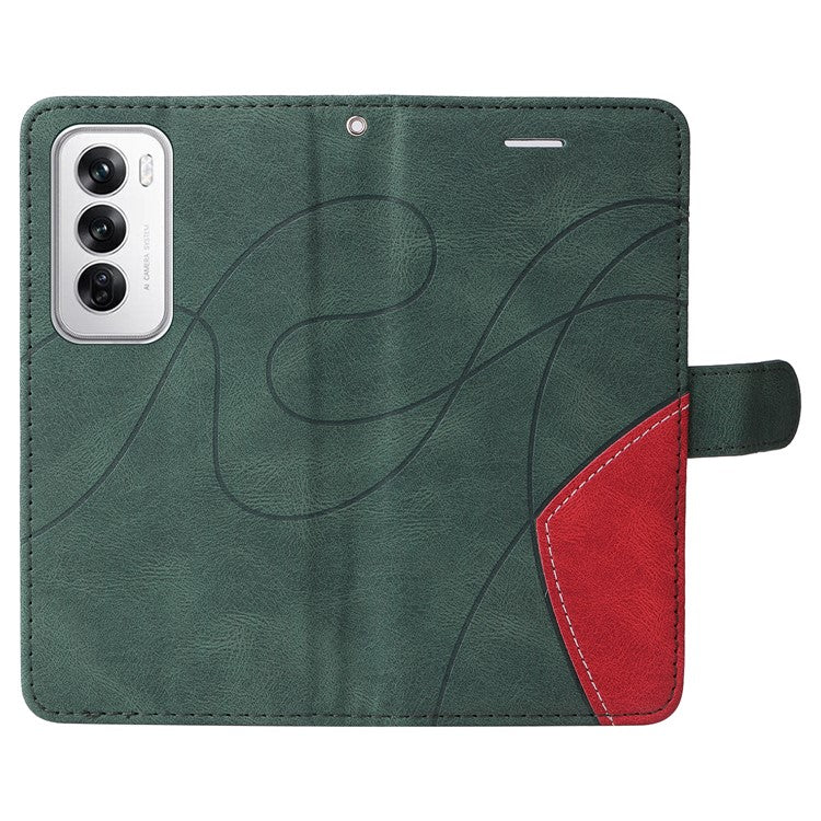 KT Leather Series-1 For Oppo Reno12 5G (Global) Color Splicing Wallet Case Leather Phone Cover - Green
