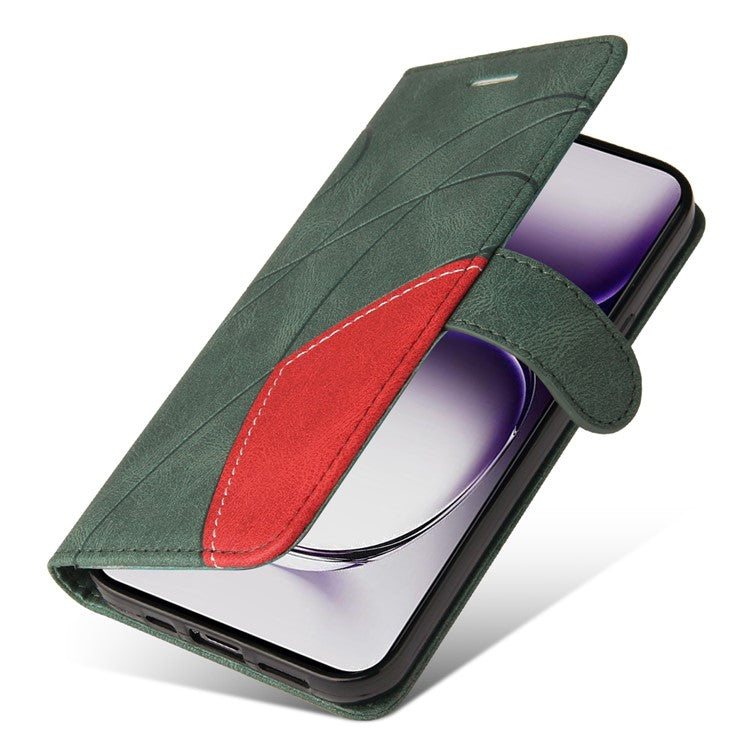 KT Leather Series-1 For Oppo Reno12 5G (Global) Color Splicing Wallet Case Leather Phone Cover - Green