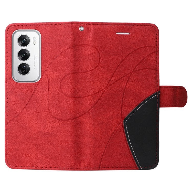KT Leather Series-1 For Oppo Reno12 5G (Global) Color Splicing Wallet Case Leather Phone Cover - Red