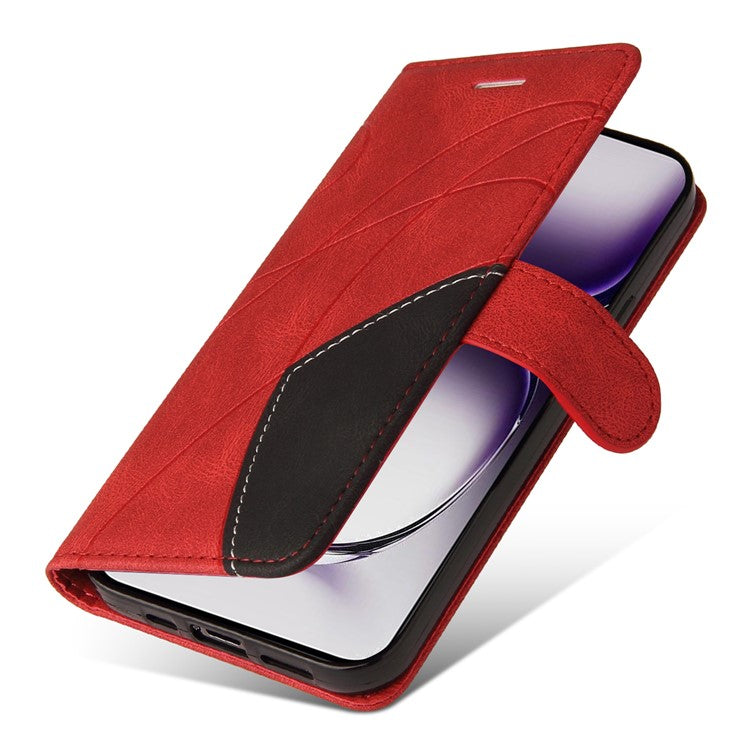 KT Leather Series-1 For Oppo Reno12 5G (Global) Color Splicing Wallet Case Leather Phone Cover - Red