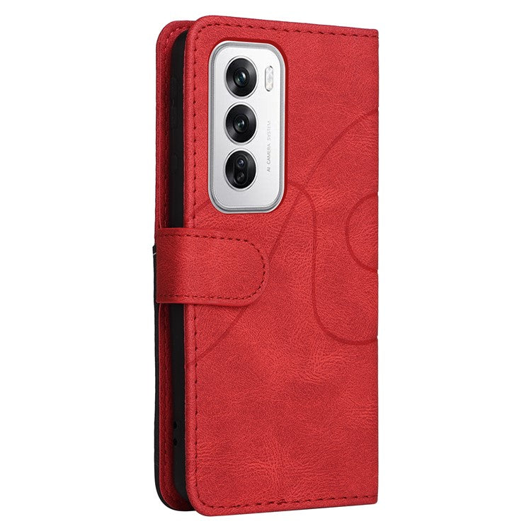 KT Leather Series-1 For Oppo Reno12 5G (Global) Color Splicing Wallet Case Leather Phone Cover - Red