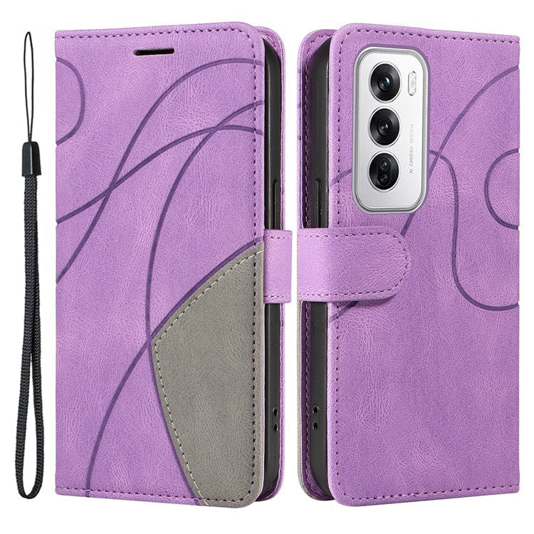 KT Leather Series-1 For Oppo Reno12 5G (Global) Color Splicing Wallet Case Leather Phone Cover - Light Purple