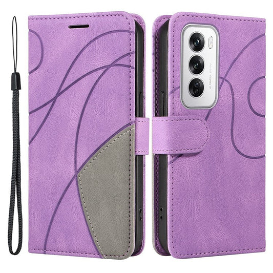 KT Leather Series-1 For Oppo Reno12 5G (Global) Color Splicing Wallet Case Leather Phone Cover - Light Purple