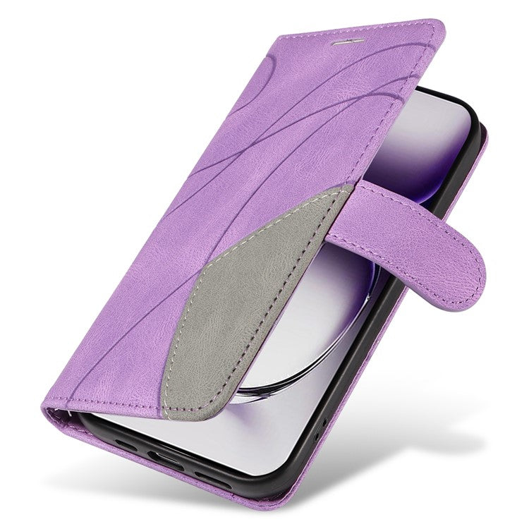 KT Leather Series-1 For Oppo Reno12 5G (Global) Color Splicing Wallet Case Leather Phone Cover - Light Purple