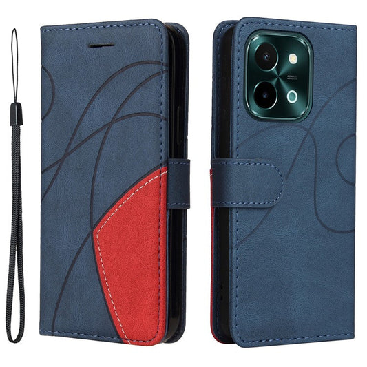 KT Leather Series-1 For vivo Y28 4G Color Splicing Wallet Case Leather Phone Cover - Blue