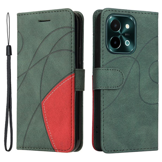 KT Leather Series-1 For vivo Y28 4G Color Splicing Wallet Case Leather Phone Cover - Green