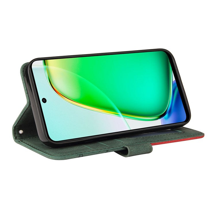 KT Leather Series-1 For vivo Y28 4G Color Splicing Wallet Case Leather Phone Cover - Green